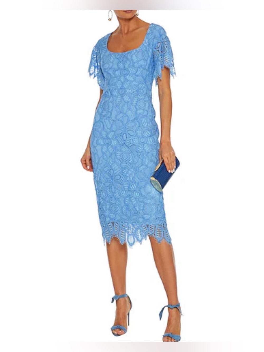 🩵✨NWT Lela Rose Sky Blue Floral Lace Flutter Sleeve Midi Dress Size 4✨🩵‎
